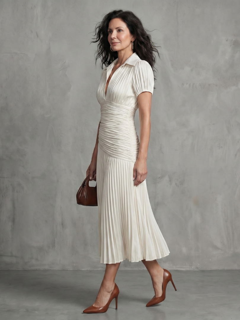 Liliana | Vestido Midi Plisado de Raya Fina