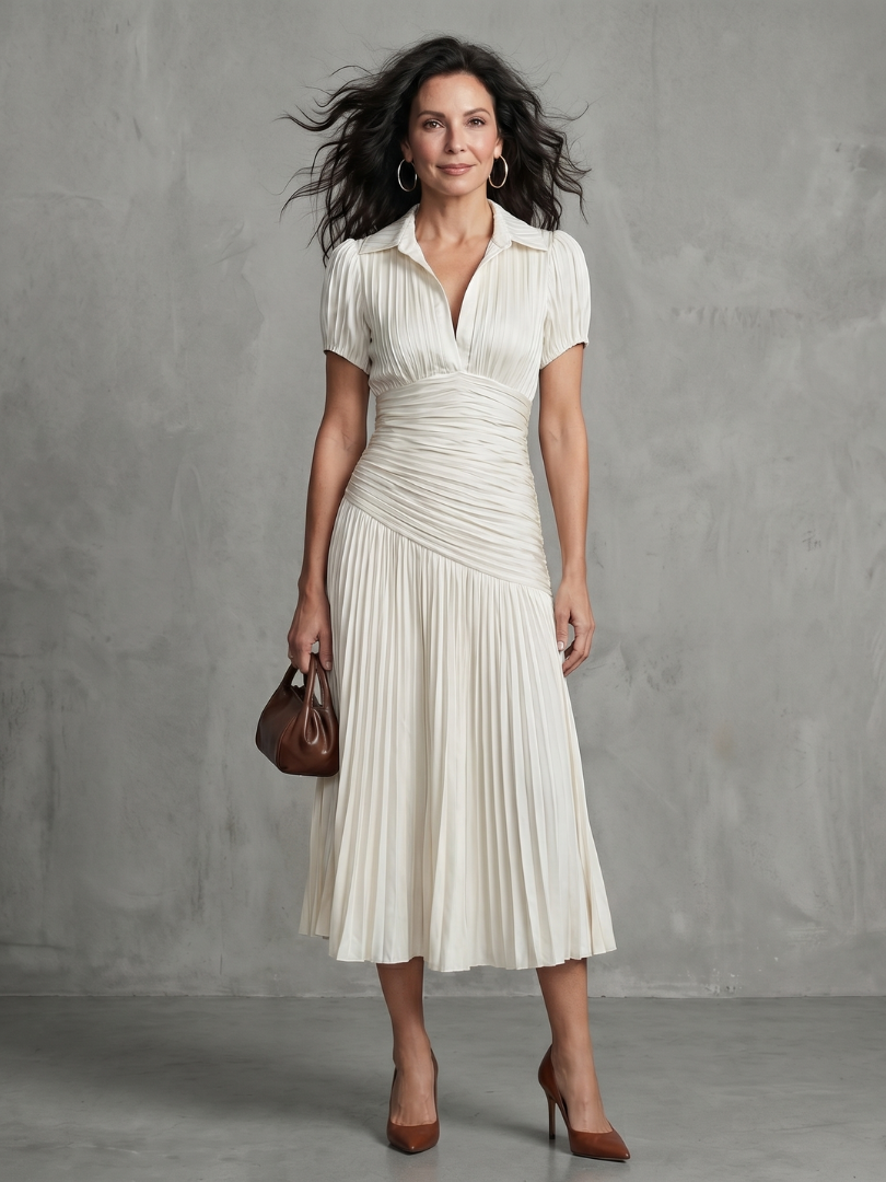 Bernadette | Vestido Midi de Rayas con Cintura Plisada