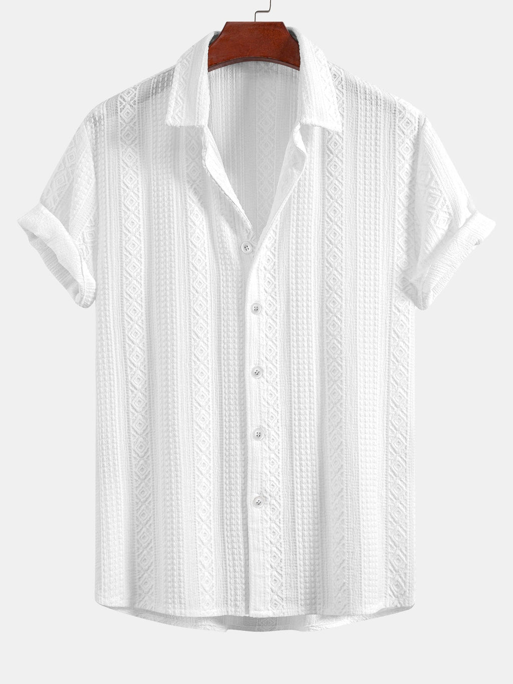 Conjunto de camisa de botones con estampado jacquard geométrico y pantalones cortos con cordón de 8"
