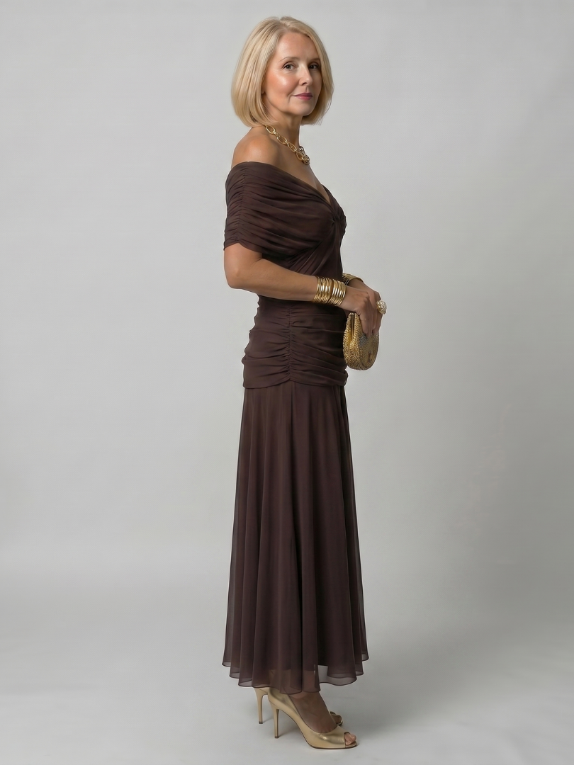 Calen | Vestido Midi Fluido con Hombros Descubiertos