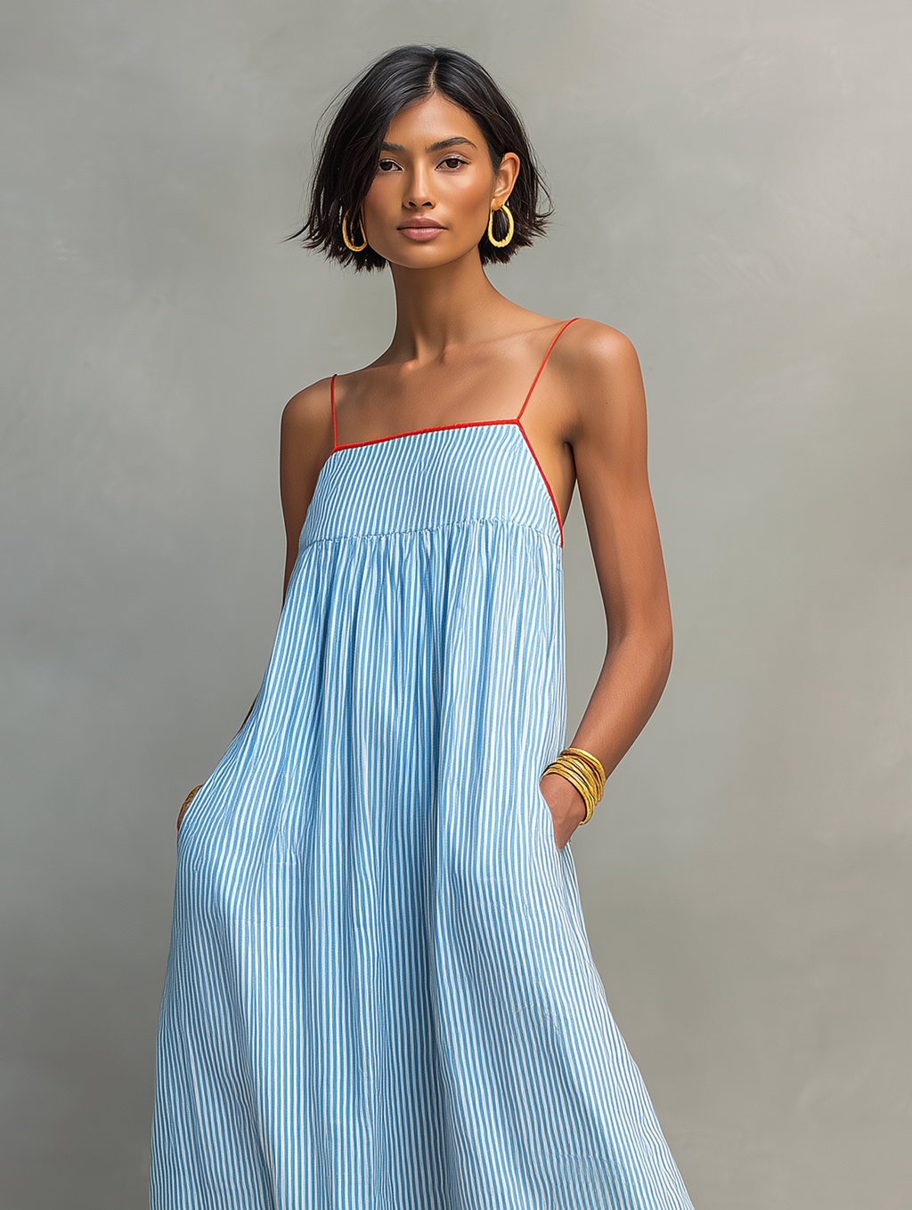Flavia | Vestido maxi listrado minimalista feminino