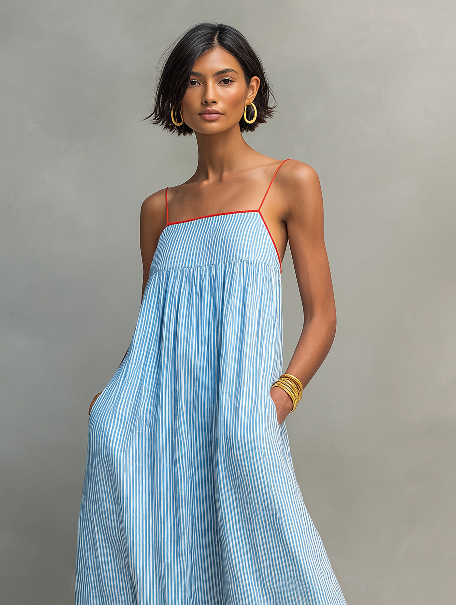 Flavia | Vestido maxi listrado minimalista feminino