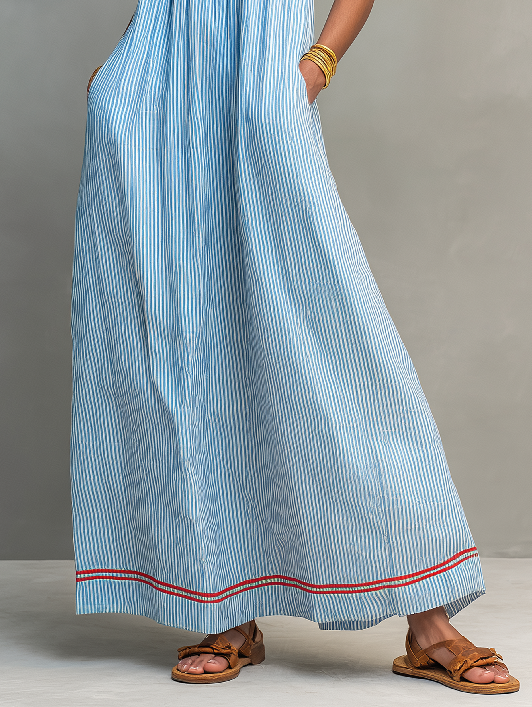 Flavia | Vestido maxi listrado minimalista feminino
