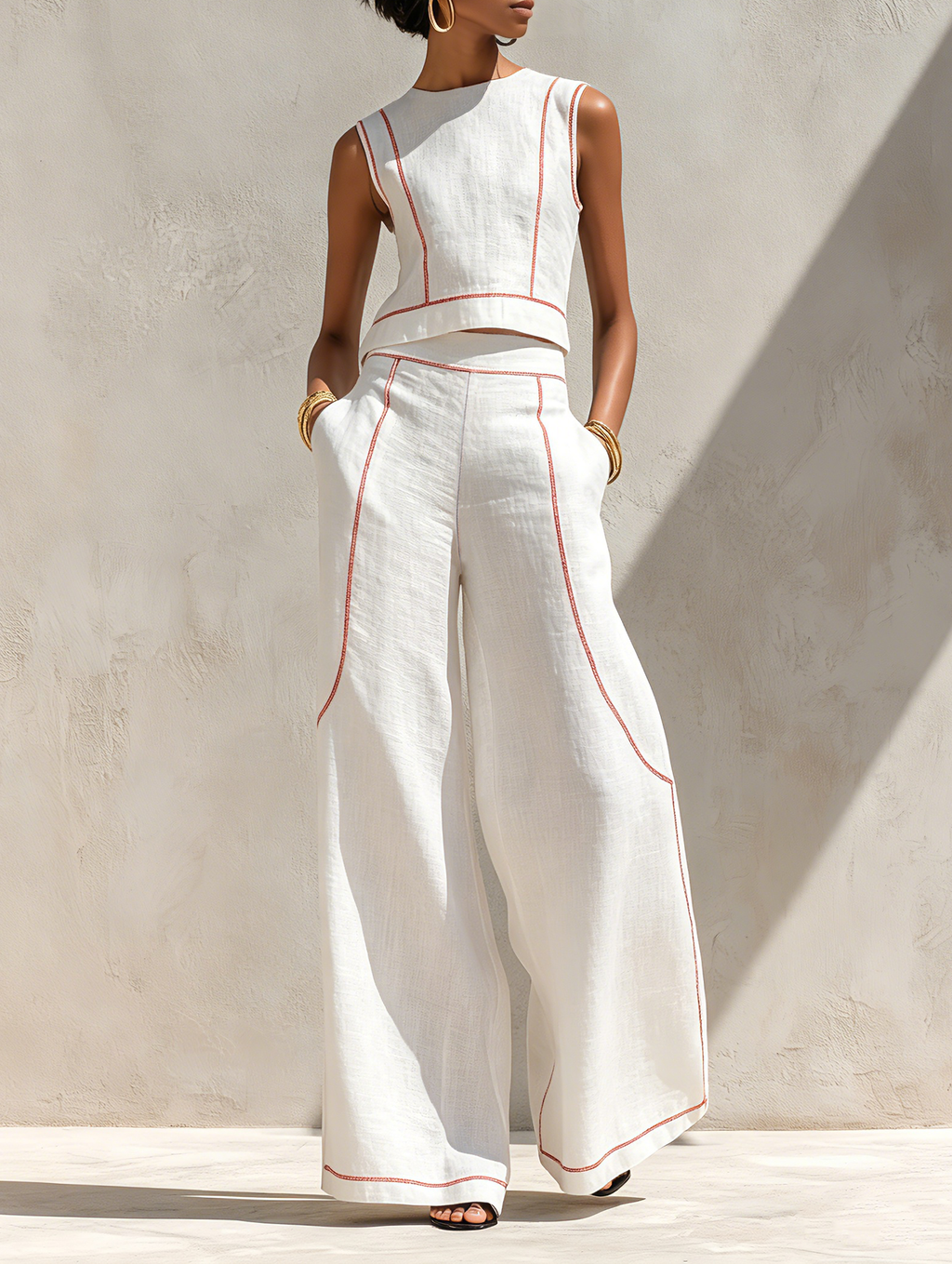 Victoria | Conjunto blanco con top sin mangas y pantalón de pierna ancha