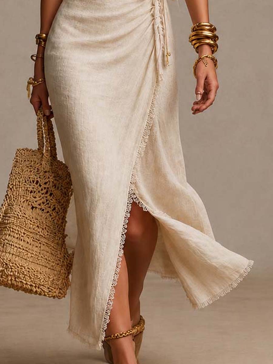 Sandra - Vestido midi de lino natural
