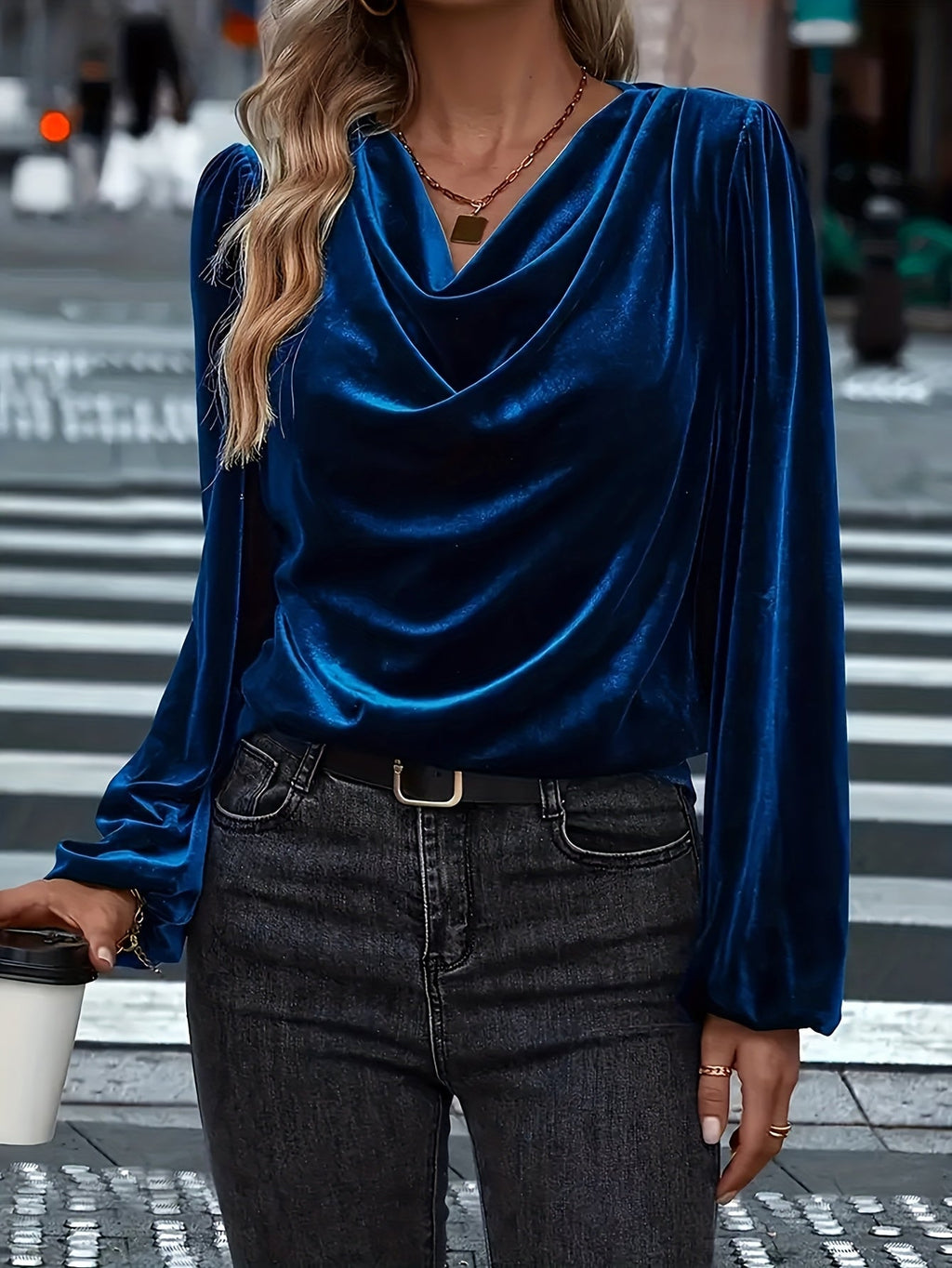 Eliza - Blusa de Terciopelo de Lujo con Cuello Drapeado