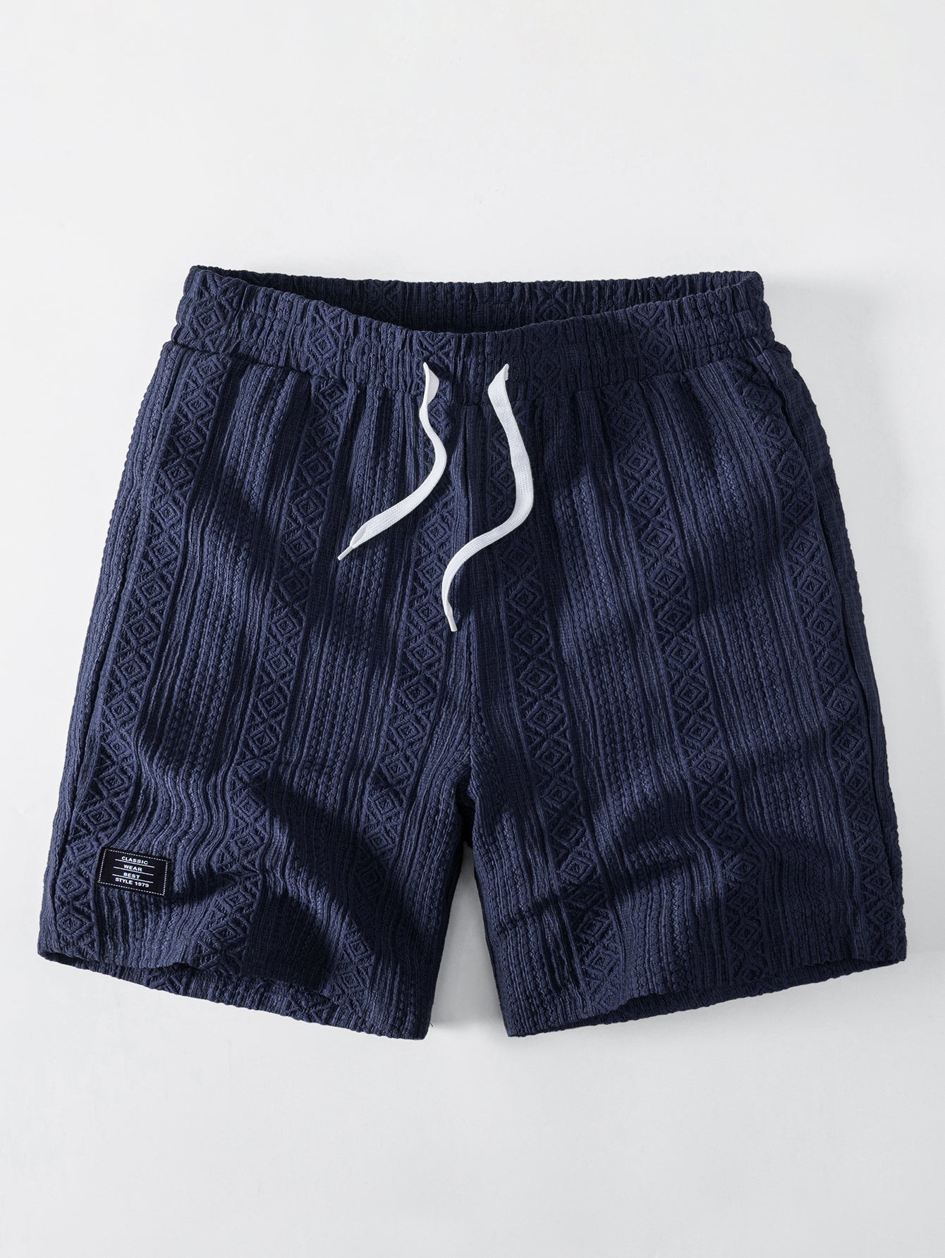 Conjunto de camisa de botones con estampado jacquard geométrico y pantalones cortos con cordón de 8"