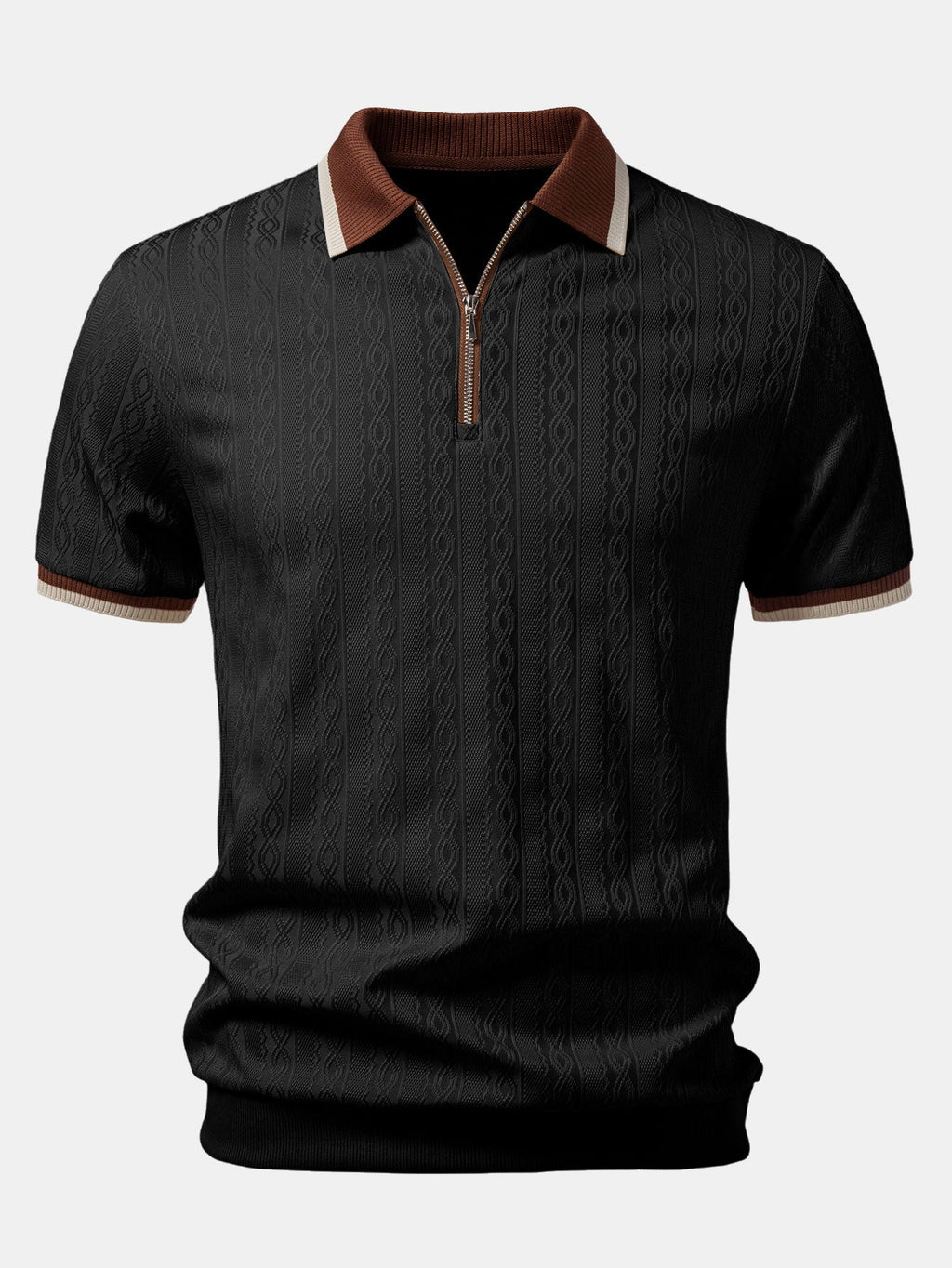 Polo de punto con cremallera texturizada y ribetes en contraste y pantalones cortos chino con cintura elástica