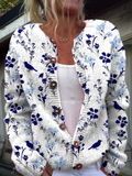 Vynora™ | Cárdigan Vintage con Estampado Floral y de Pájaros