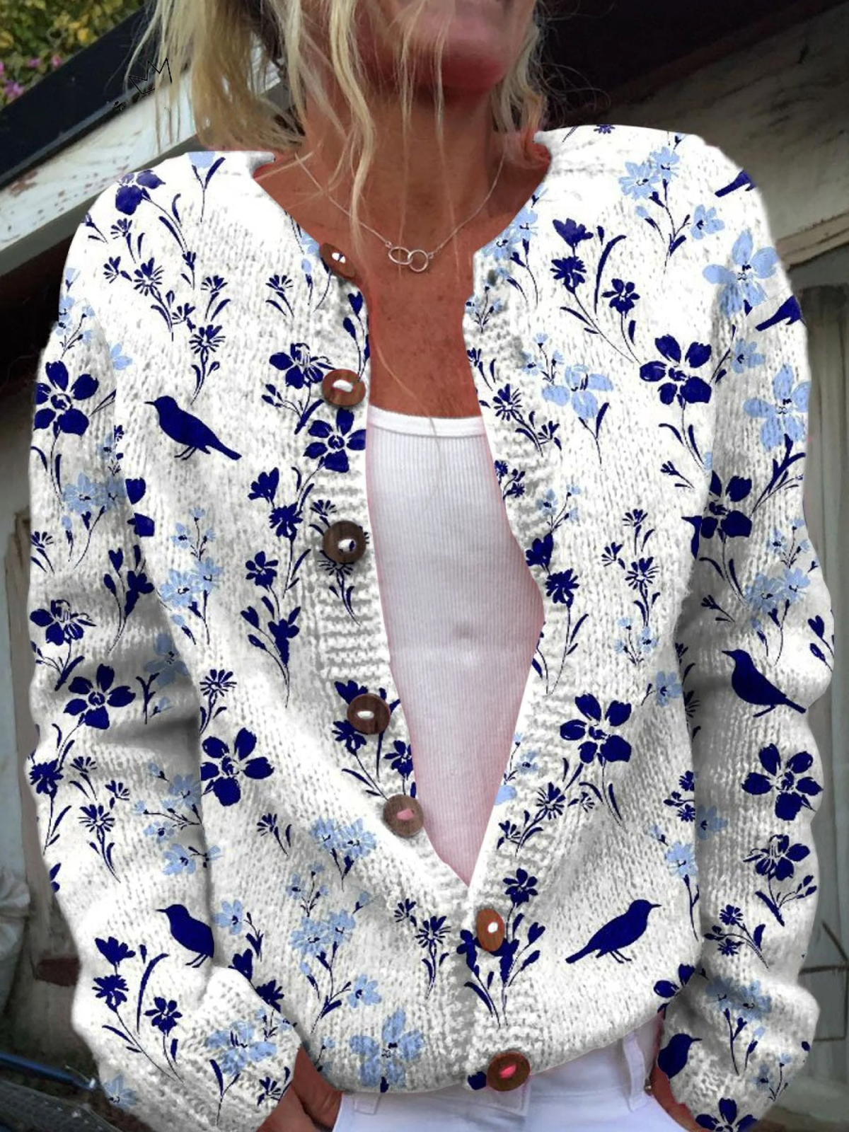Vynora™ | Cárdigan Vintage con Estampado Floral y de Pájaros