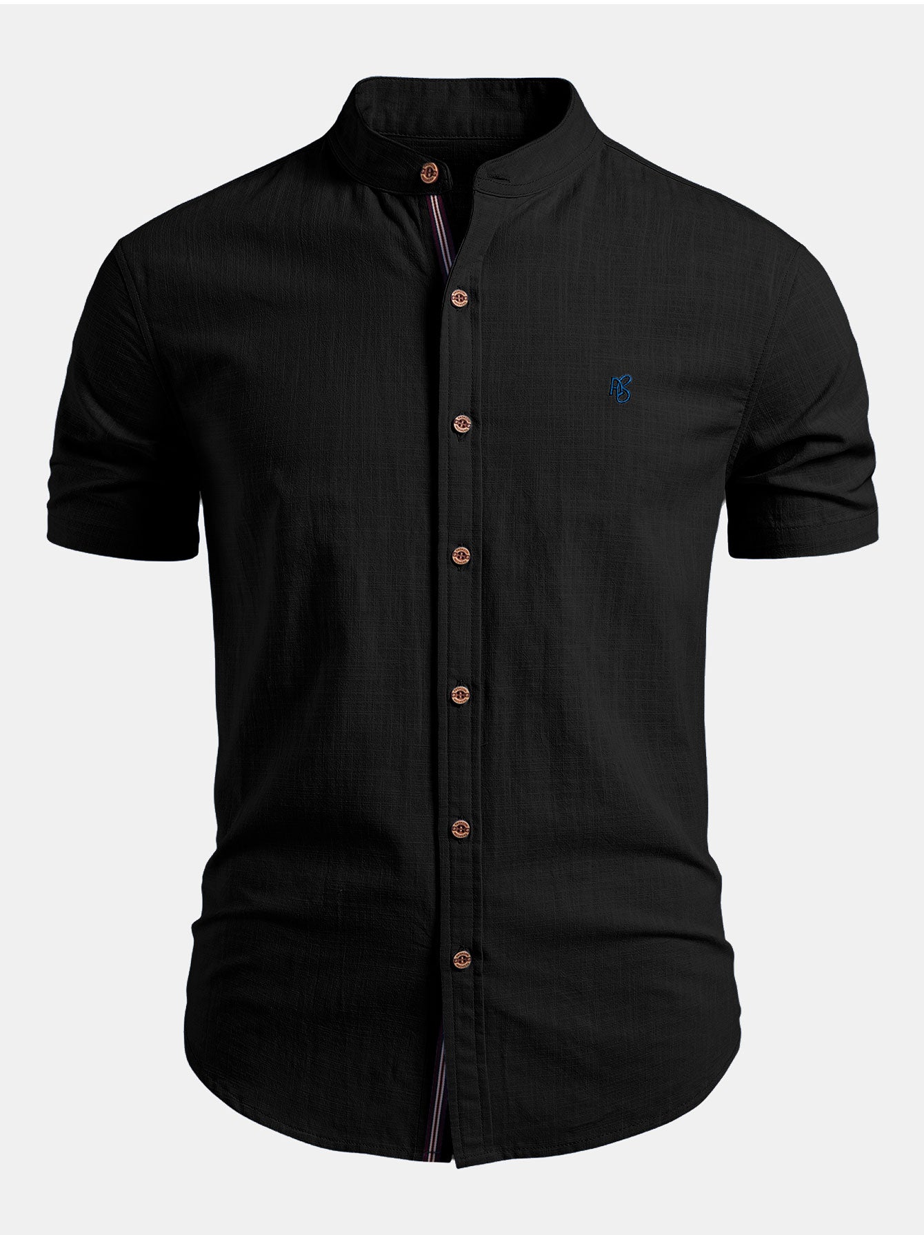 Camisa de manga corta con cuello alto y efecto lino