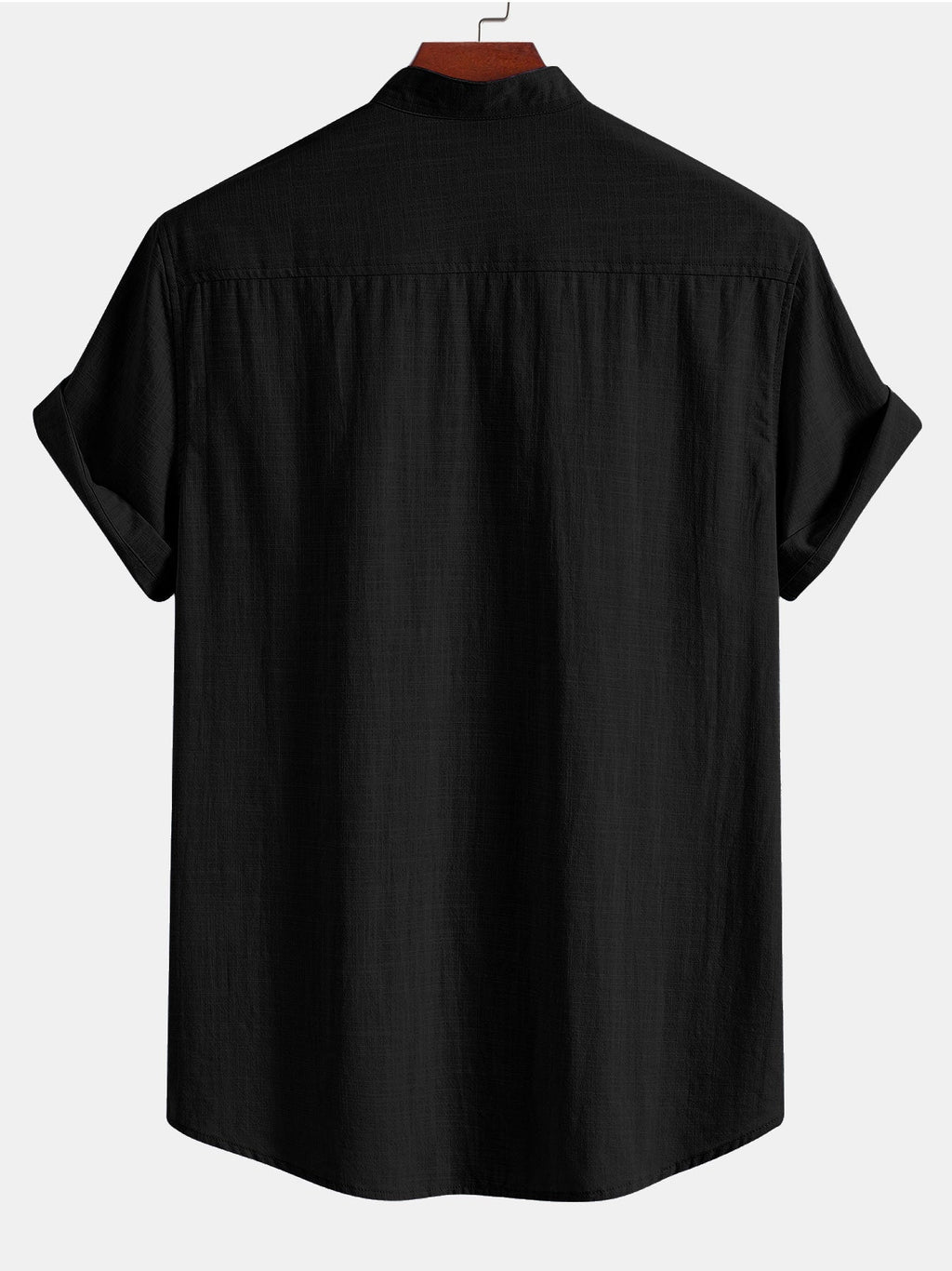 Short Sleeve Linen Look Stand Collar Shirt