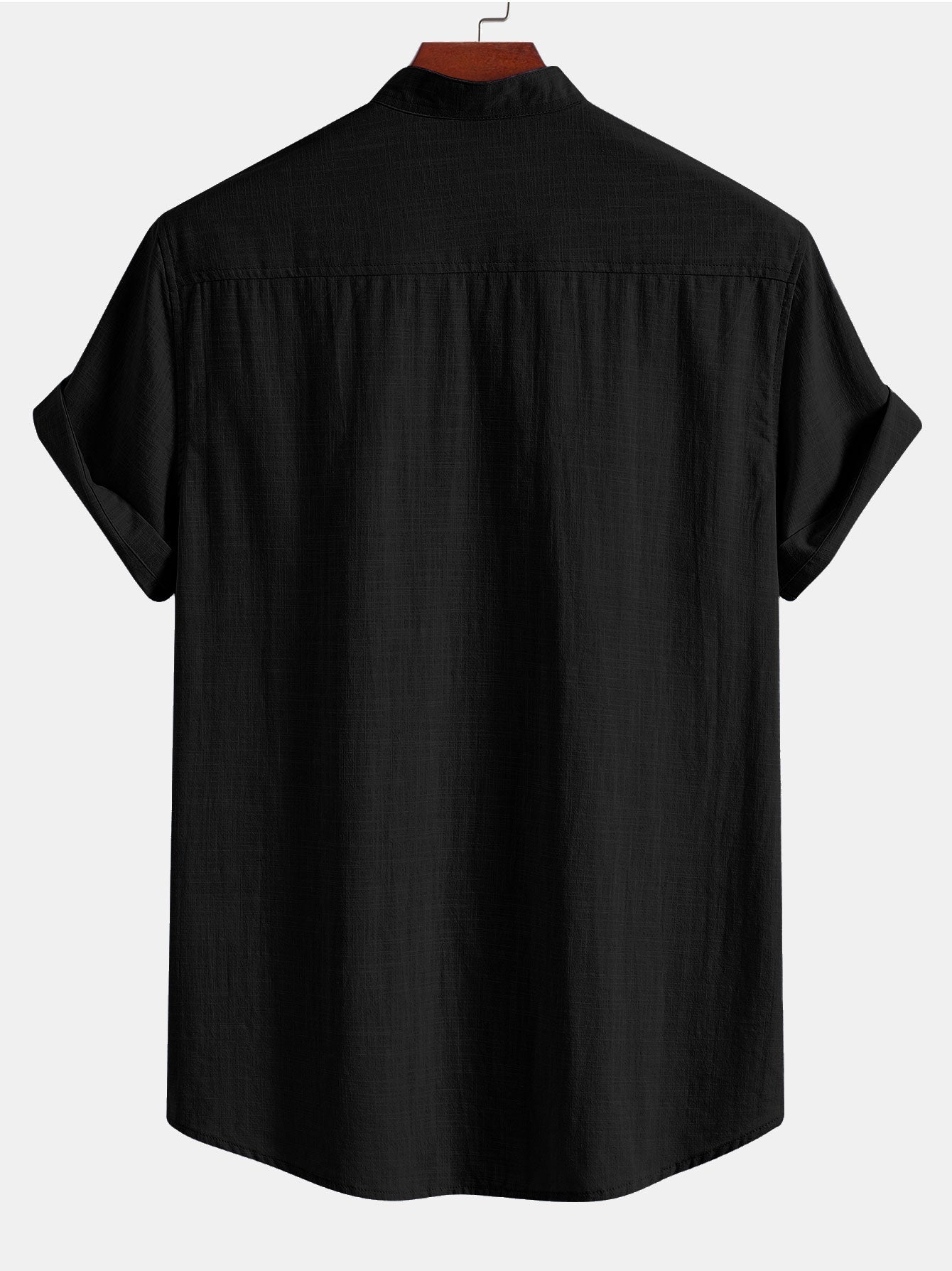 Short Sleeve Linen Look Stand Collar Shirt
