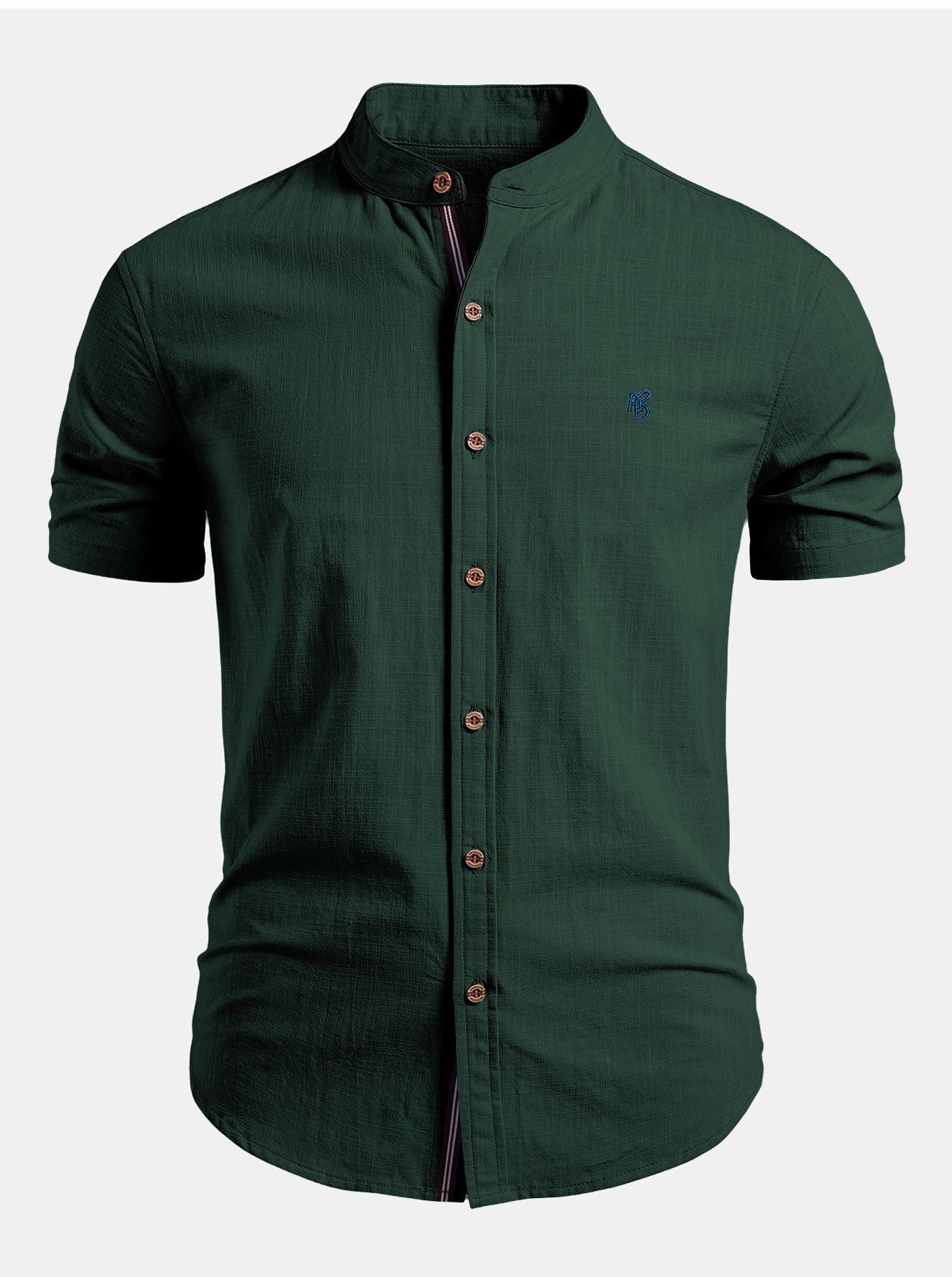 Camisa de manga corta con cuello alto y efecto lino