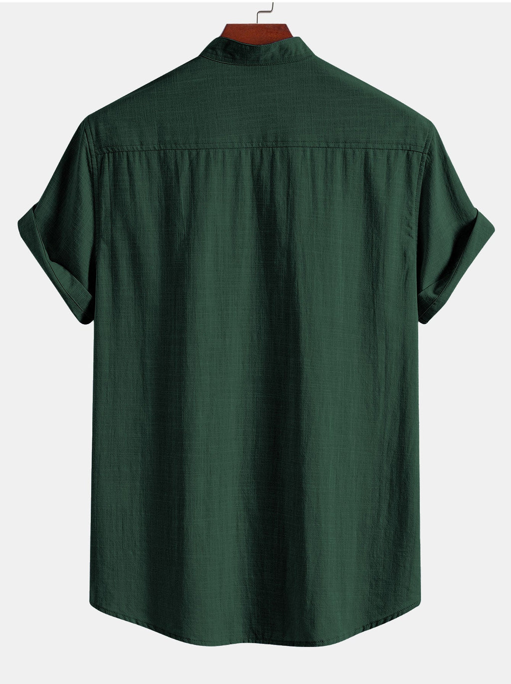 Short Sleeve Linen Look Stand Collar Shirt