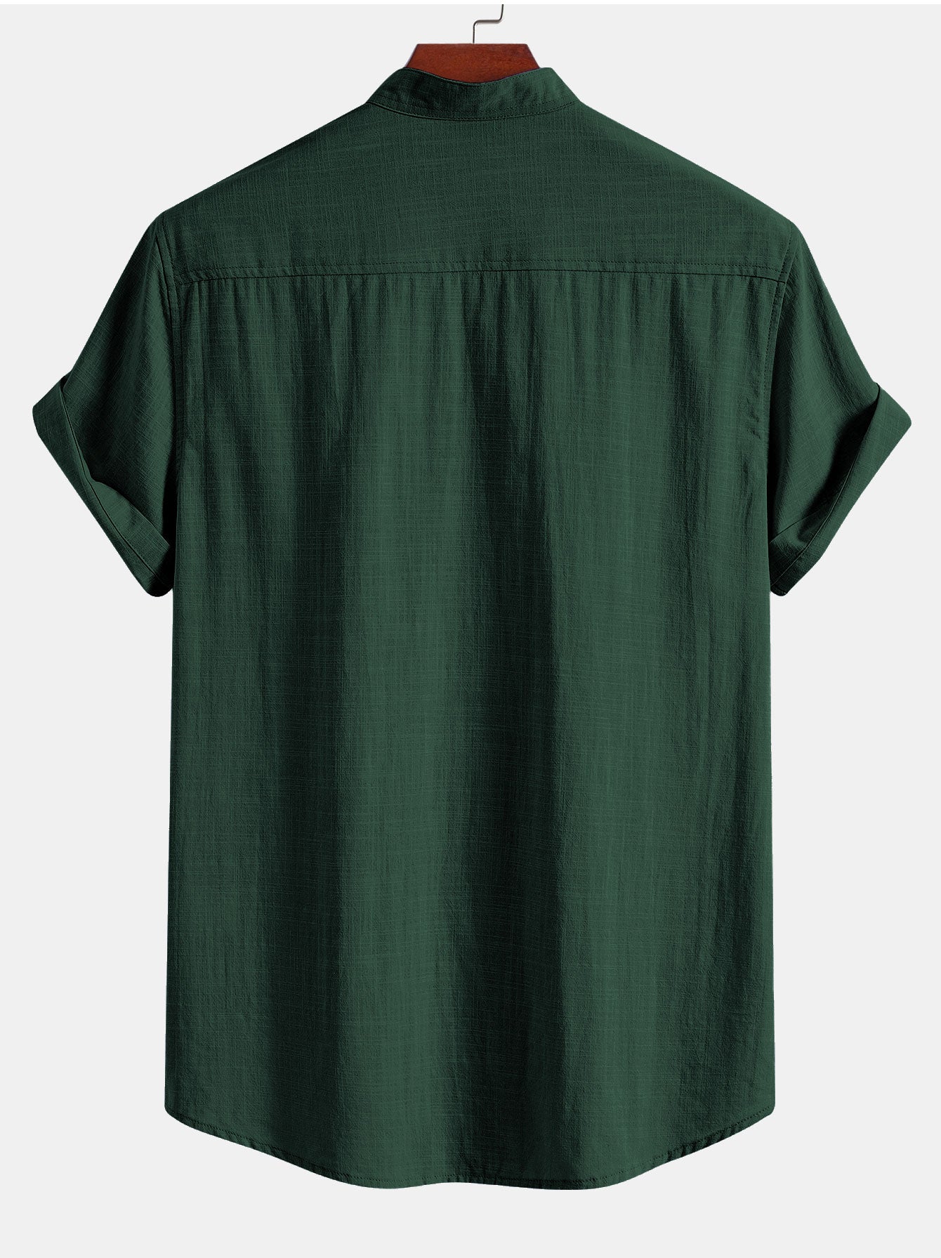 Short Sleeve Linen Look Stand Collar Shirt