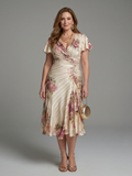 Deirdre | Vestido Midi Cruzado Floral con Mangas de Volante