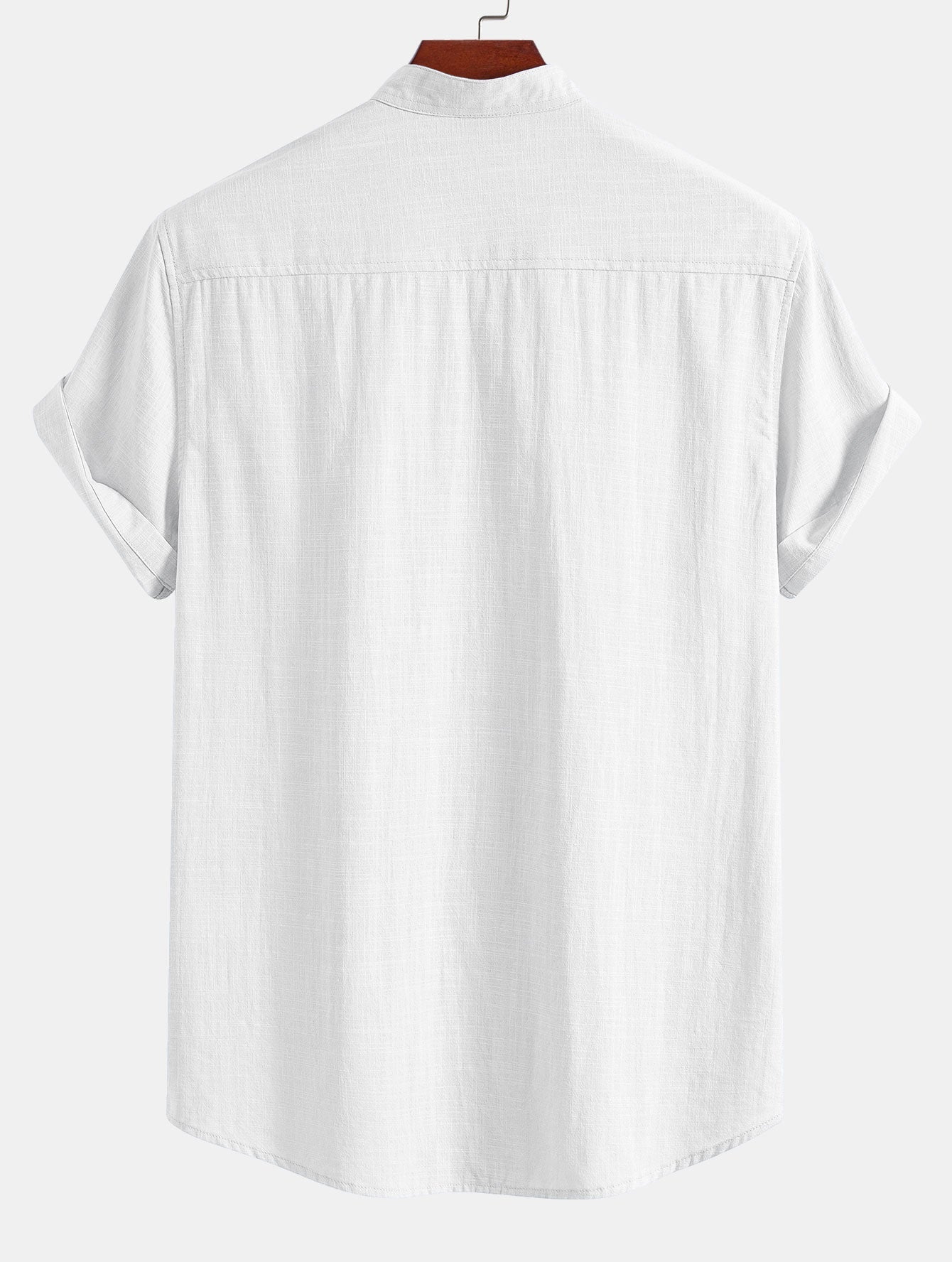 Short Sleeve Linen Look Stand Collar Shirt