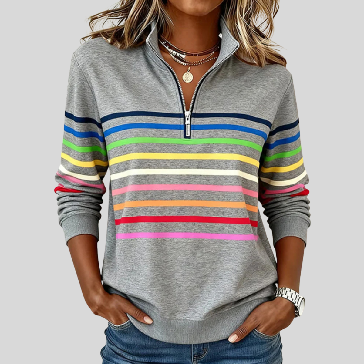 Prismette™ | Sudadera de Rayas de Colores con Media Cremallera