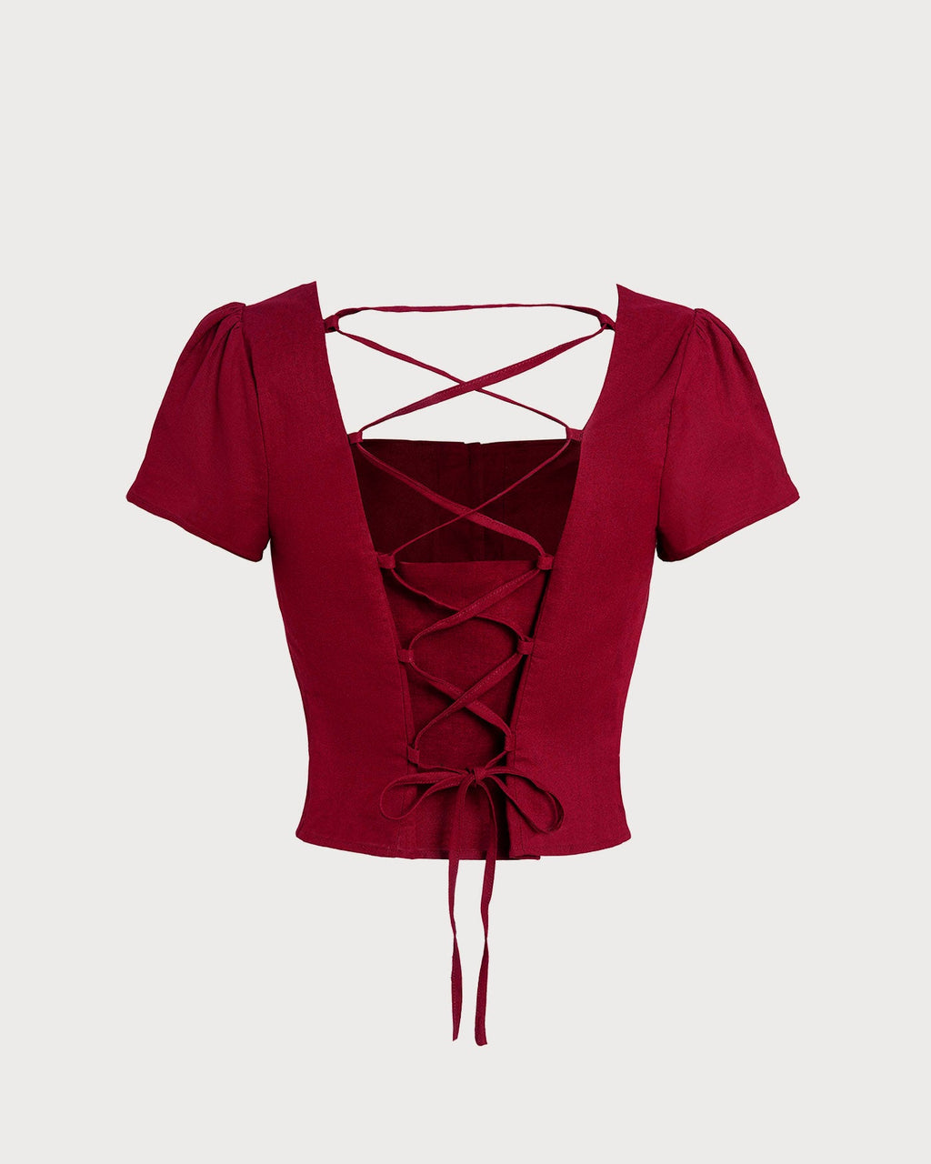 Blusa Roja Cuello Cuadrado Cruce en X Con Lazo