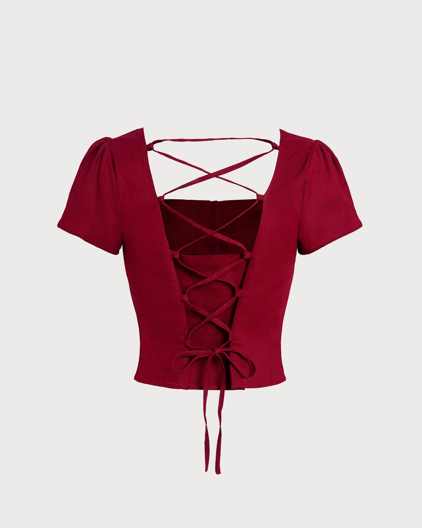 Blusa Roja Cuello Cuadrado Cruce en X Con Lazo