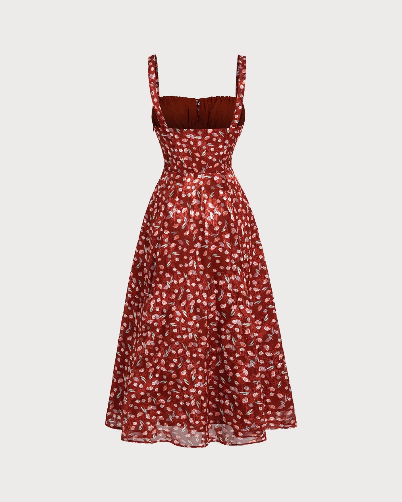 Vestido Midi Rojo Vino Floral Lencero