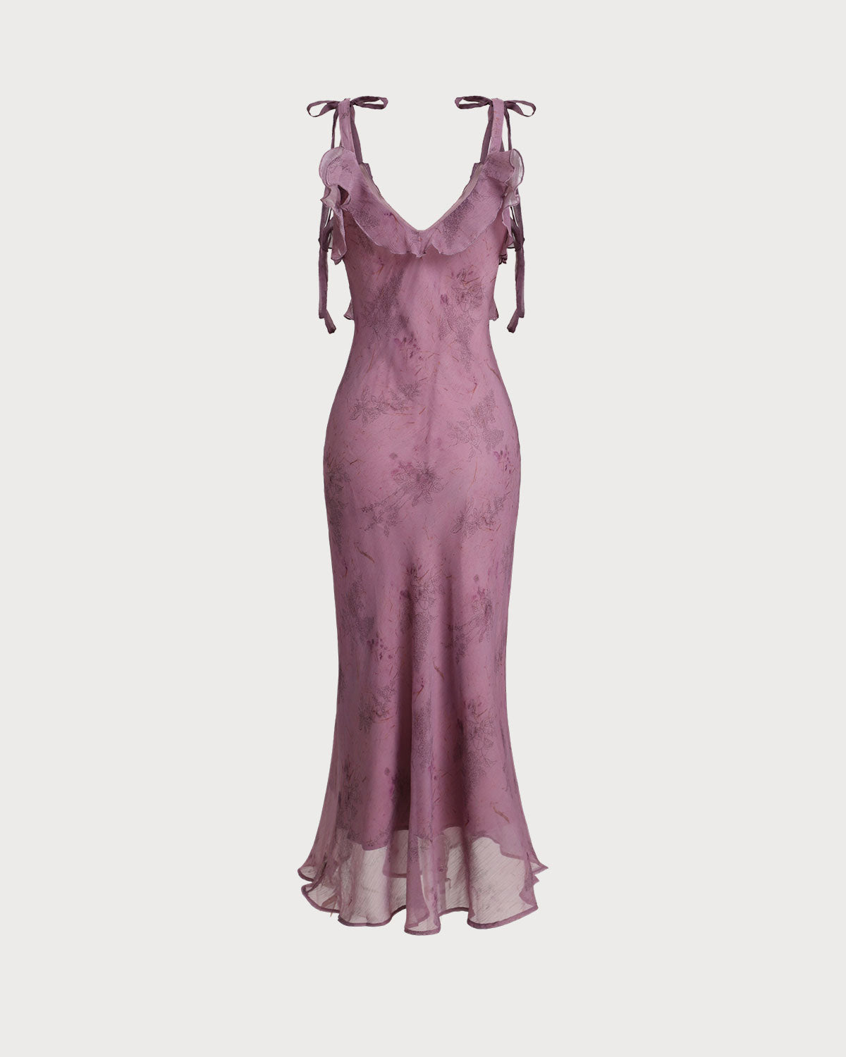 Vestido Midi Morado Floral Volante Tirantes con Lazo