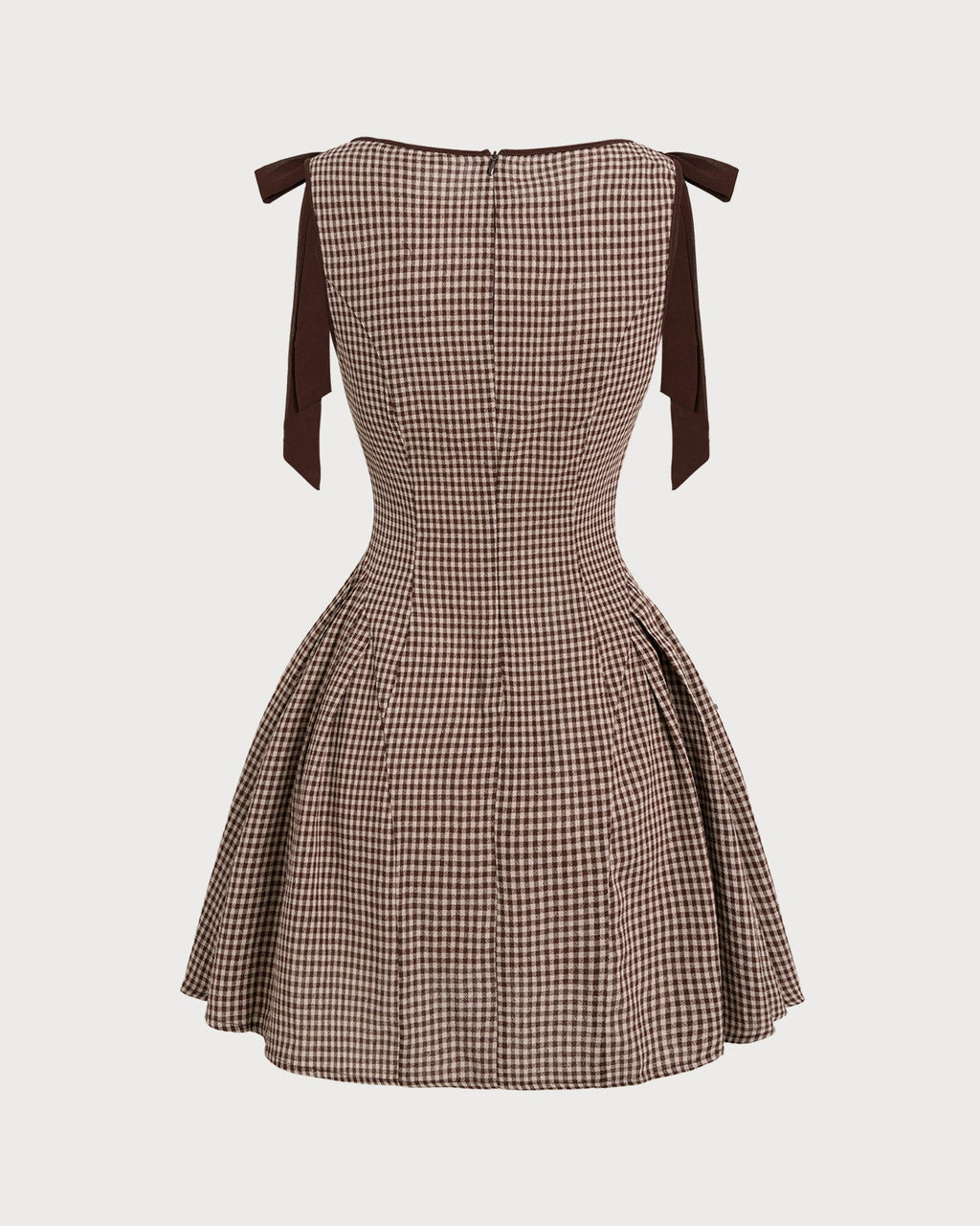 Vestido Mini Marrón Vichy Tirantes con Lazo