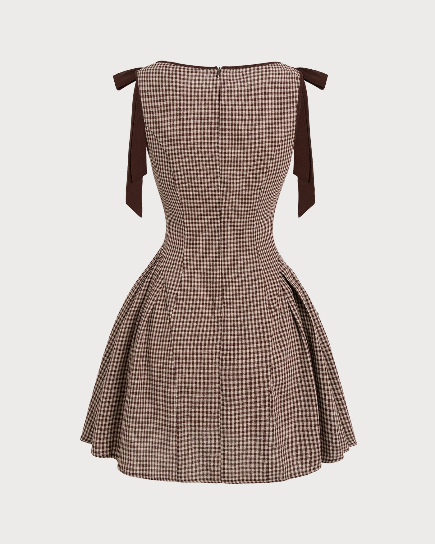 Vestido Mini Marrón Vichy Tirantes con Lazo