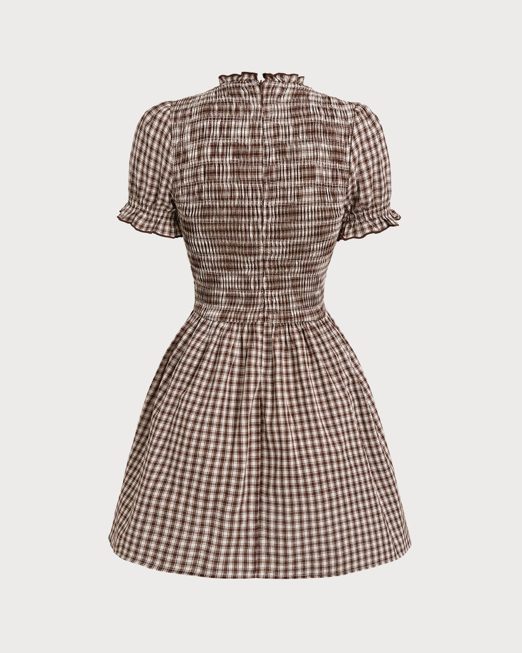 Vestido Mini Café Vichy Manga Abullonada