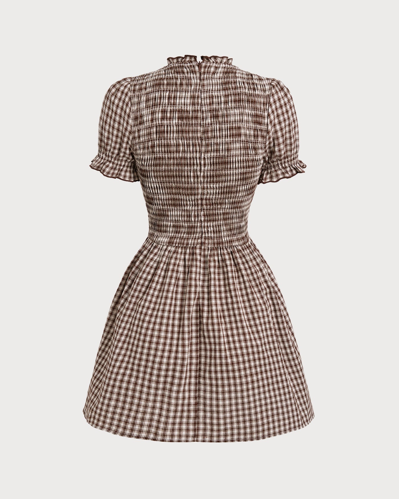 Vestido Mini Café Vichy Manga Abullonada