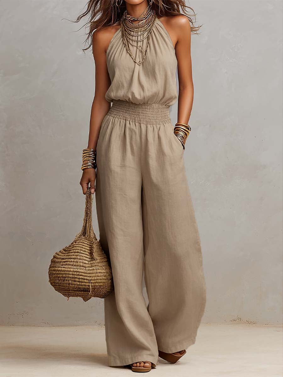 VALERIA | Mono de cuello halter y pierna ancha