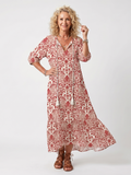 Noelle | Vestido Midi con Estampado Ornamentado y Lazos de Borlas