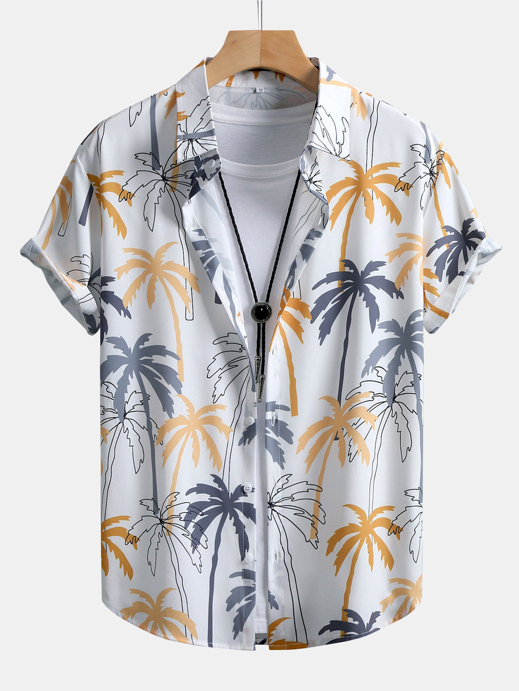 Camisa abotonada con estampado de palmeras y bañador tipo bermuda