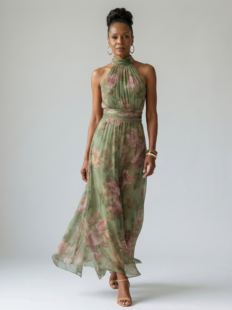 Delaney | Vestido Maxi Halter Fruncido