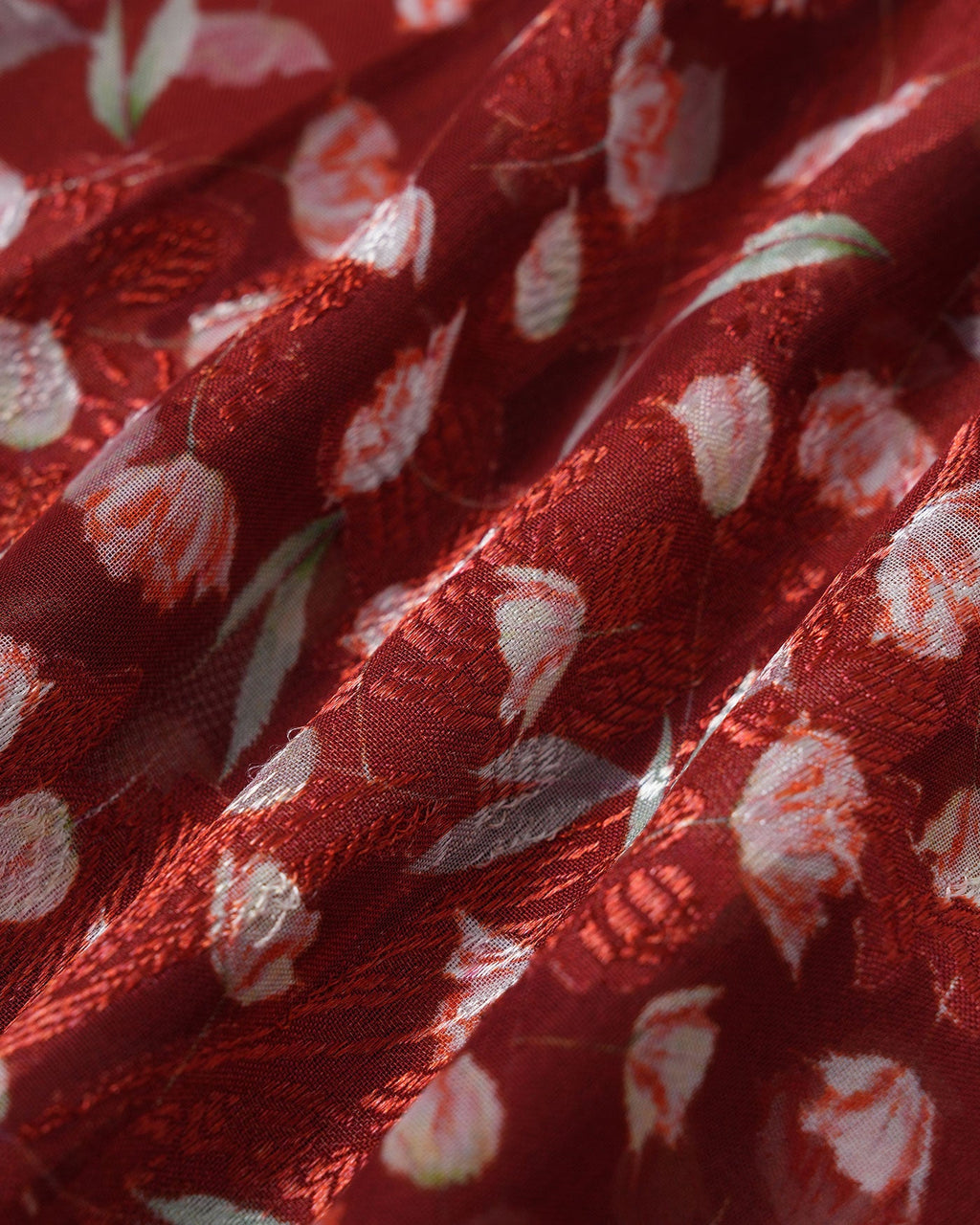 Vestido Midi Rojo Vino Floral Lencero