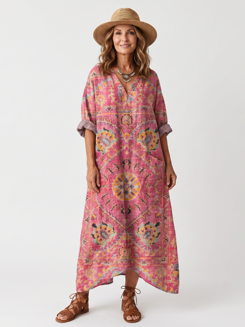 Tilda | Vestido Midi Relajado con Estampado Abstracto y Bolsillos