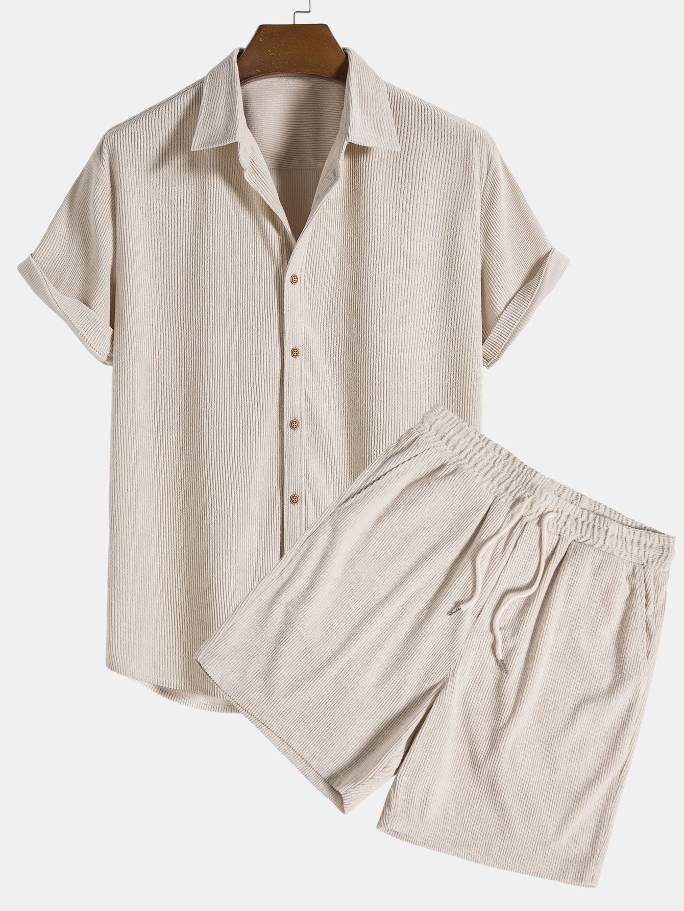 Camisa de pana de manga corta con botones y pantalones corto