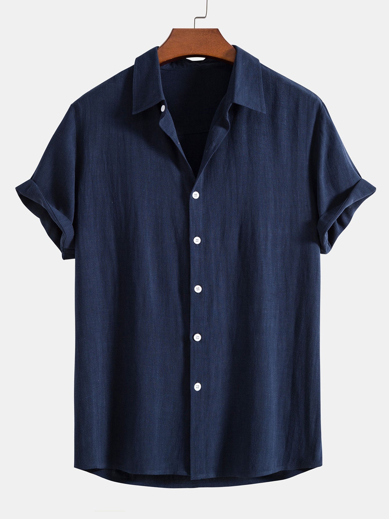 Camisa abotonada de mezcla de lino y rayón y pantalones cortos con cordón y textura arrugada