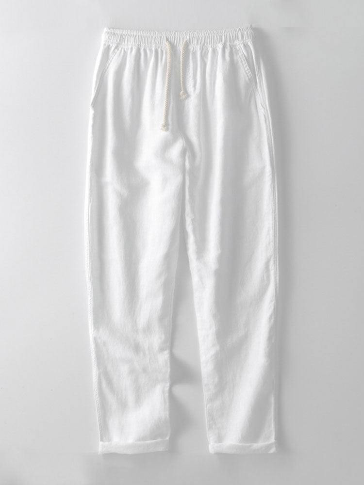Camisa abotonada de mezcla de lino y rayón y pantalones rectos de lino