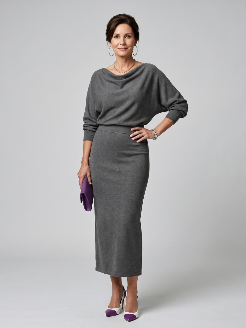 Adrienne | Vestido Midi Entallado con Escote Drapeado