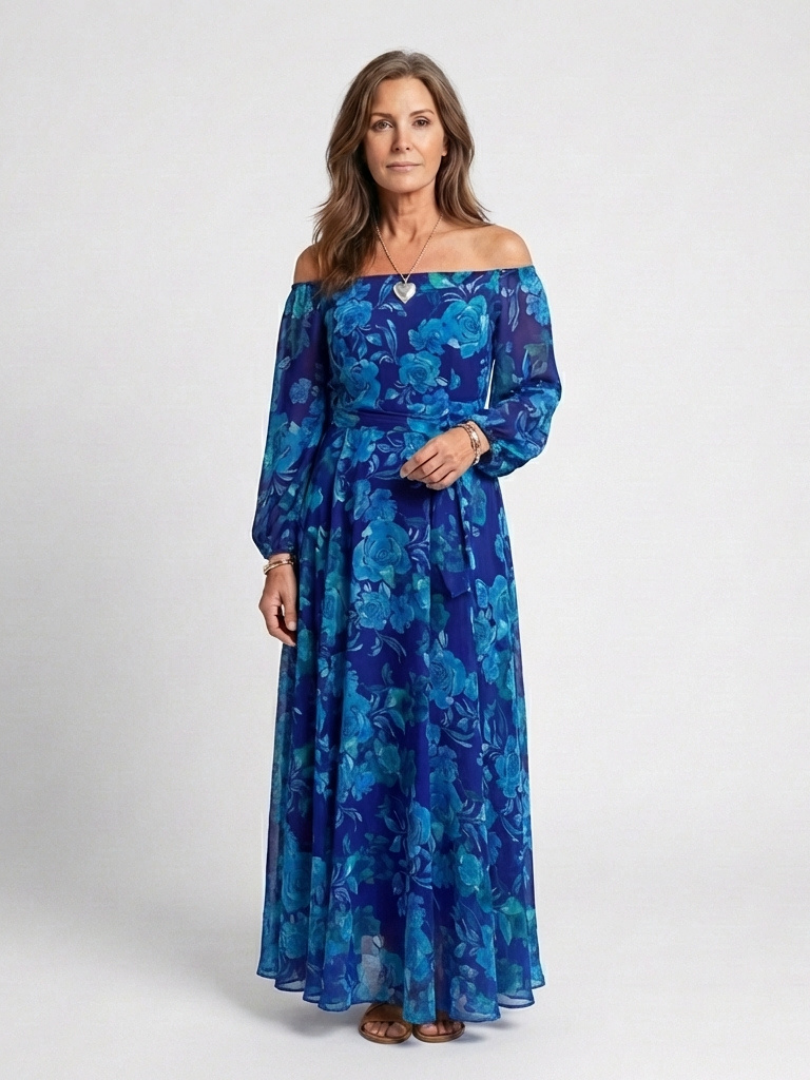 Pauline | Vestido Maxi Floral con Hombros Descubiertos