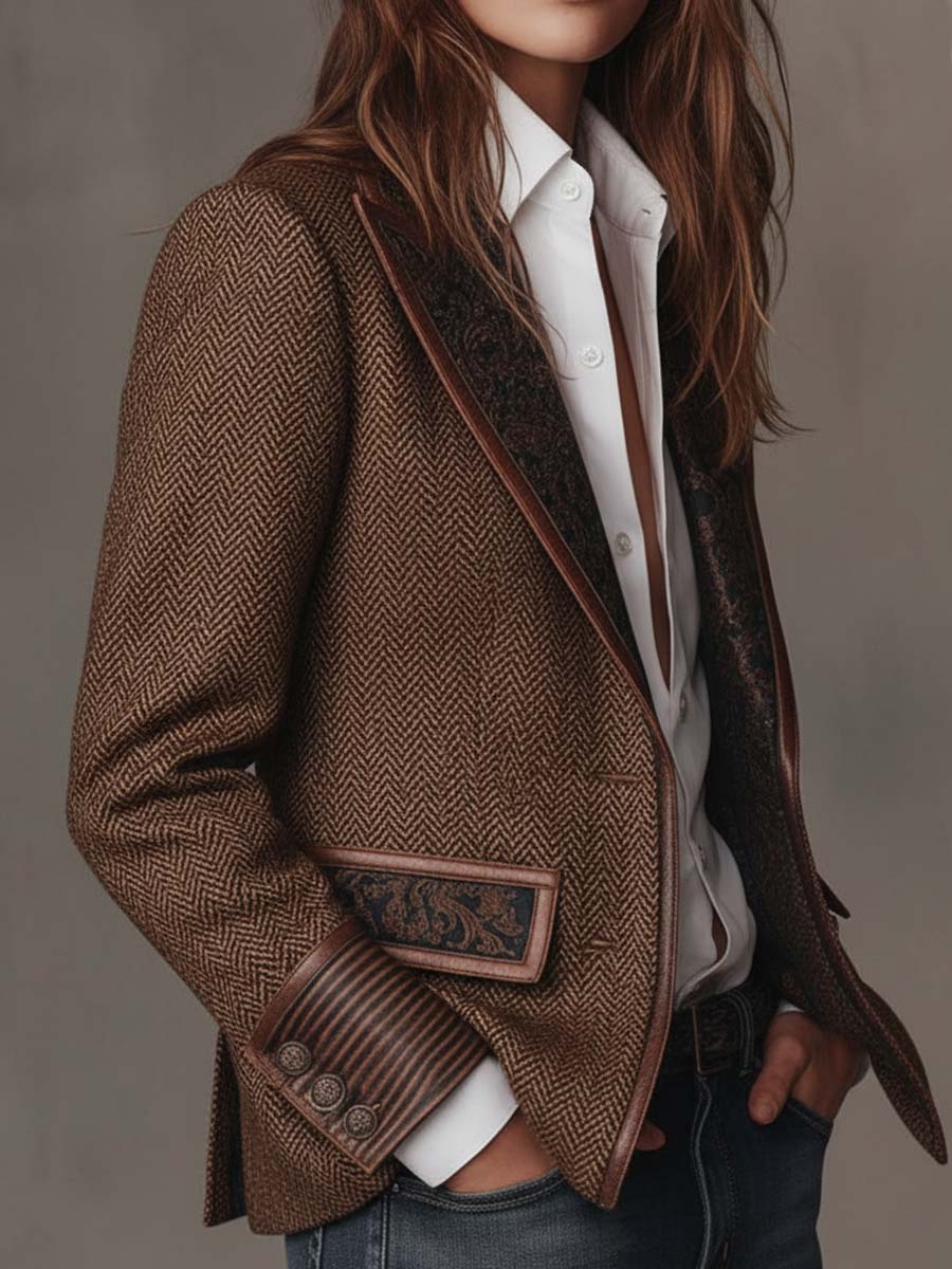Blazer con Paneles Estampados de Espiga para Mujer