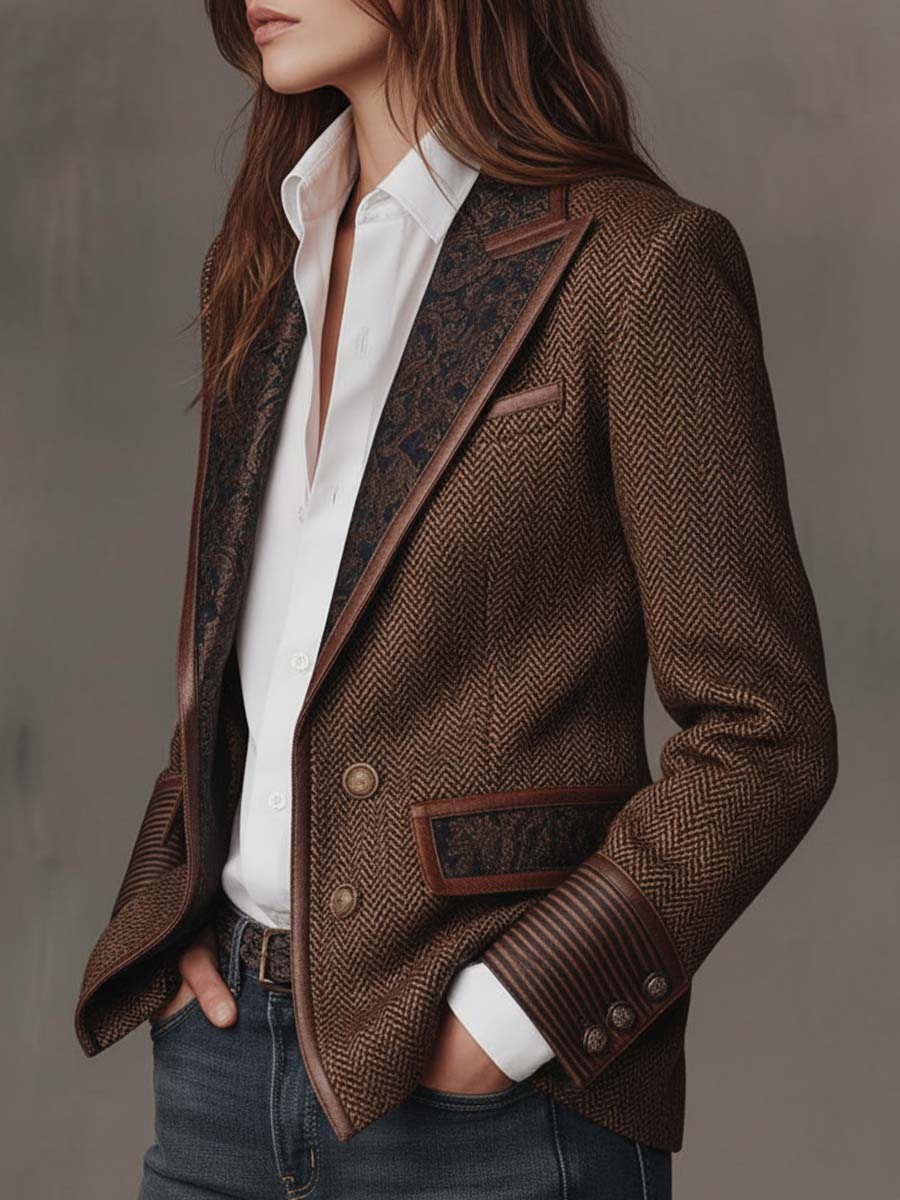 Blazer con Paneles Estampados de Espiga para Mujer