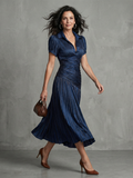 Liliana | Vestido Midi Plisado de Raya Fina
