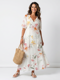 Noa | Vestido Midi Floral Suave por Capas con Borlas