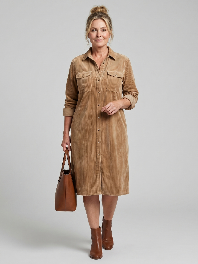Annabel | Vestido Midi Acanalado con Botonadura