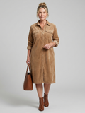 Annabel | Vestido Midi Acanalado con Botonadura