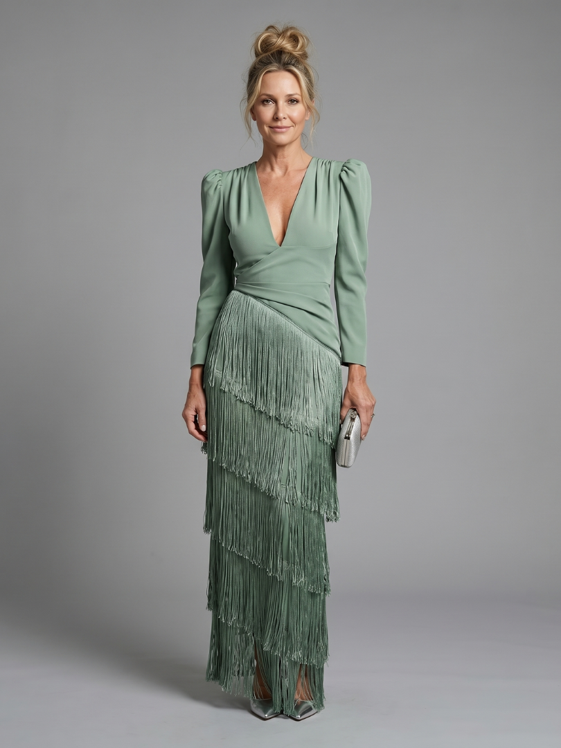 Elisabeth | Vestido Midi con Manga Larga y Flecos
