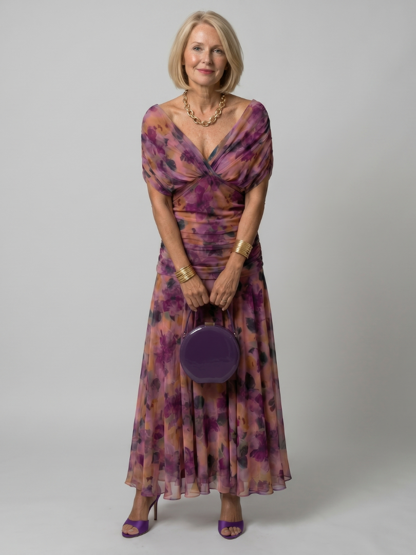 Calen | Vestido Midi Fluido con Hombros Descubiertos